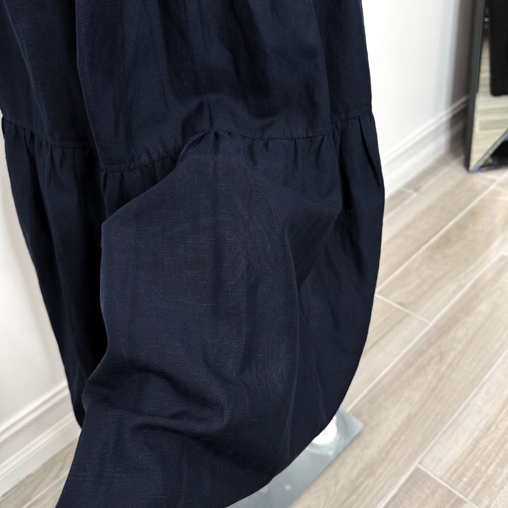 A.L.C. Jolie Silk & Linen Blend Tiered Button Front Midi Dress in Navy Blue Sz 2 - Picture 14 of 16